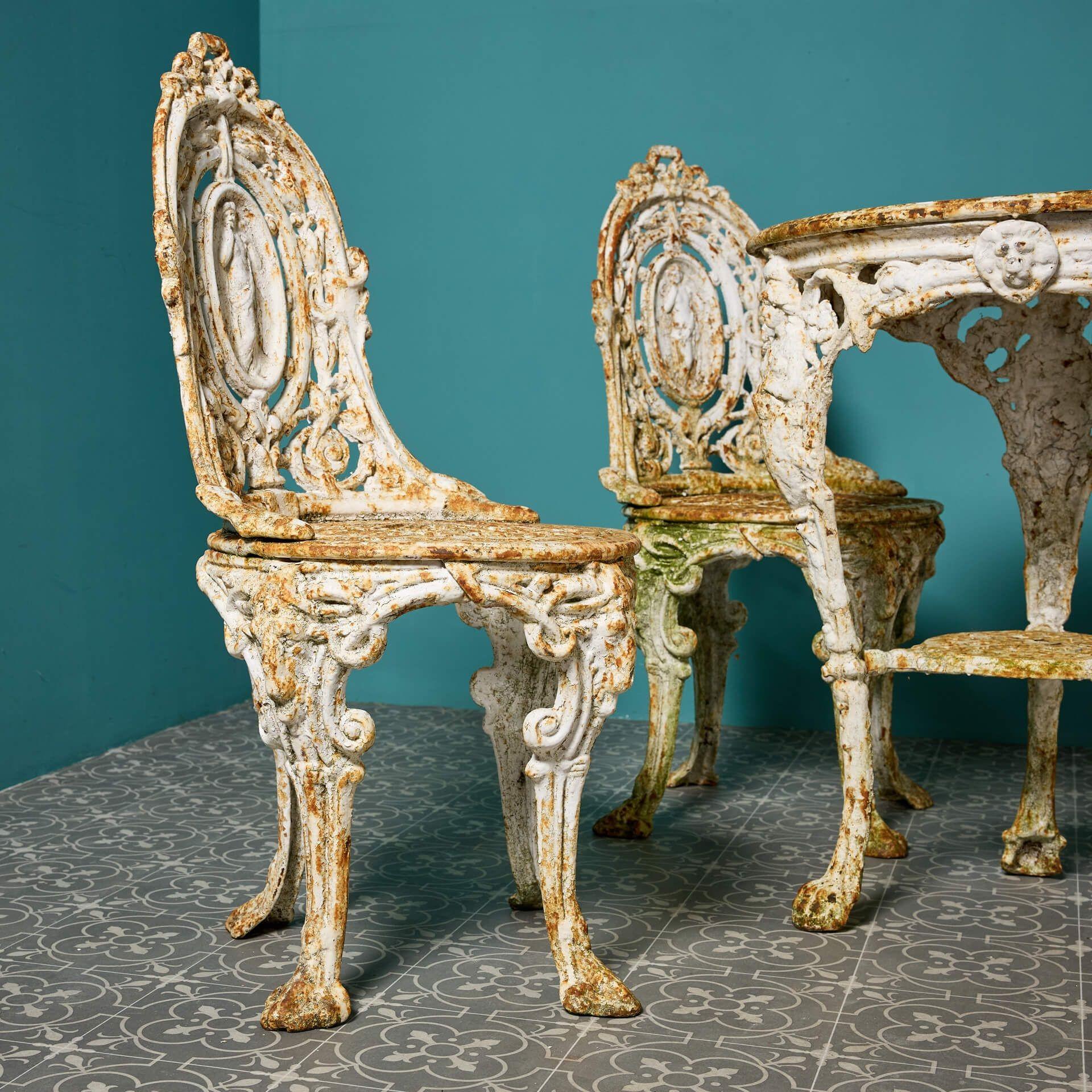 Metal Antique Coalbrookdale Style Ornate Garden Patio Set For Sale