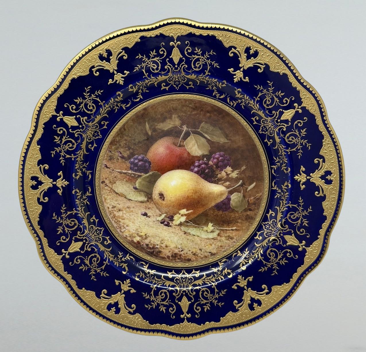 Edwardian Antique Coalport Cabinet Plates Hand Painted Frederick Chivers Still Life 1910 For Sale