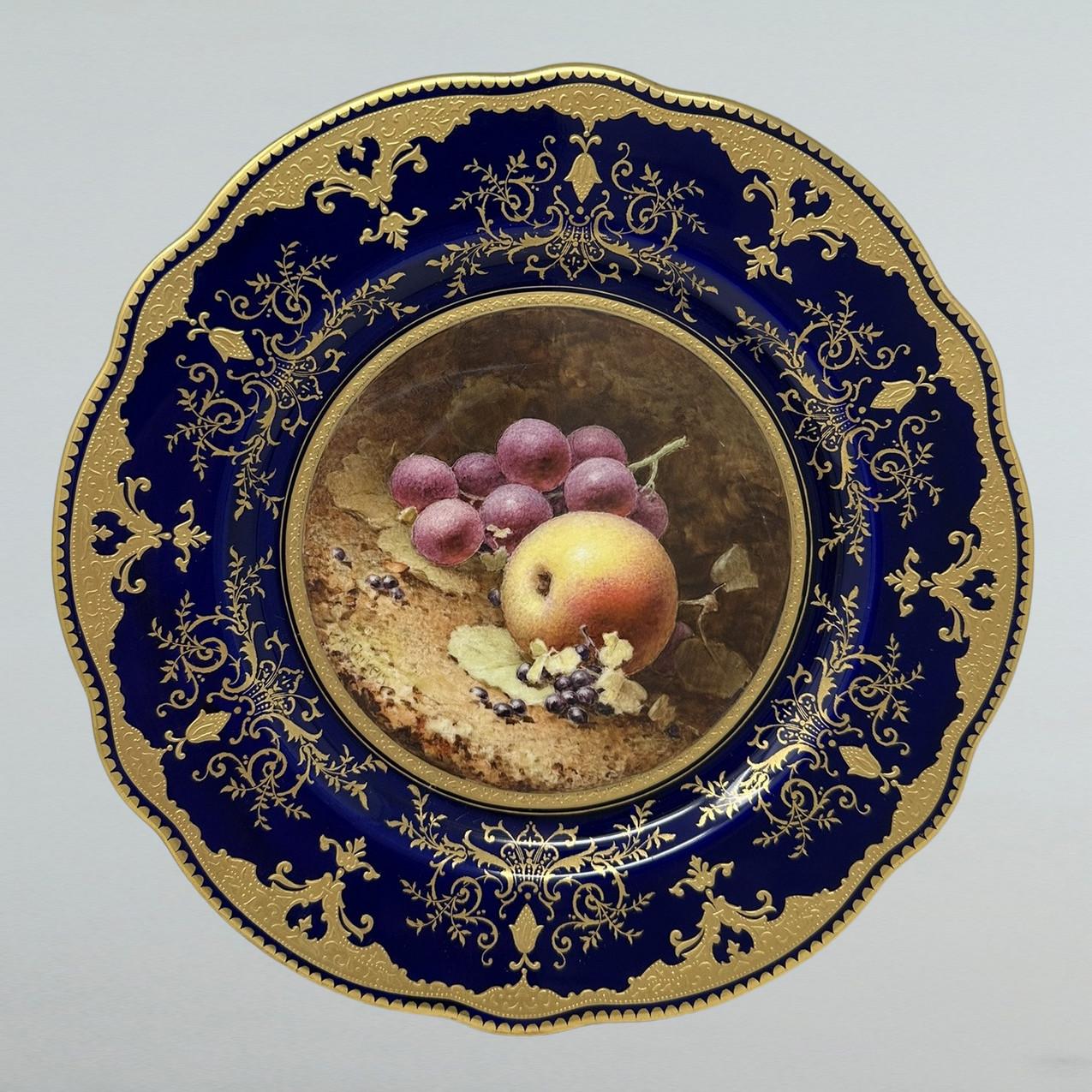 English Antique Coalport Cabinet Plates Hand Painted Frederick Chivers Still Life 1910 For Sale