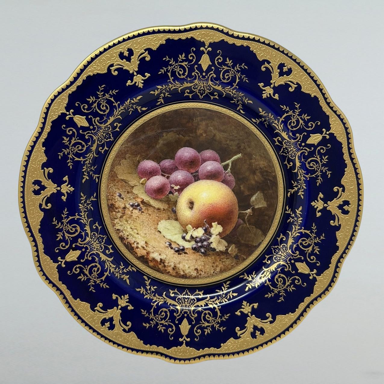 Antiguos Platos de Gabinete de Coalport Pintados a Mano Frederick Chivers Naturaleza Muerta 1910 Inglés en venta