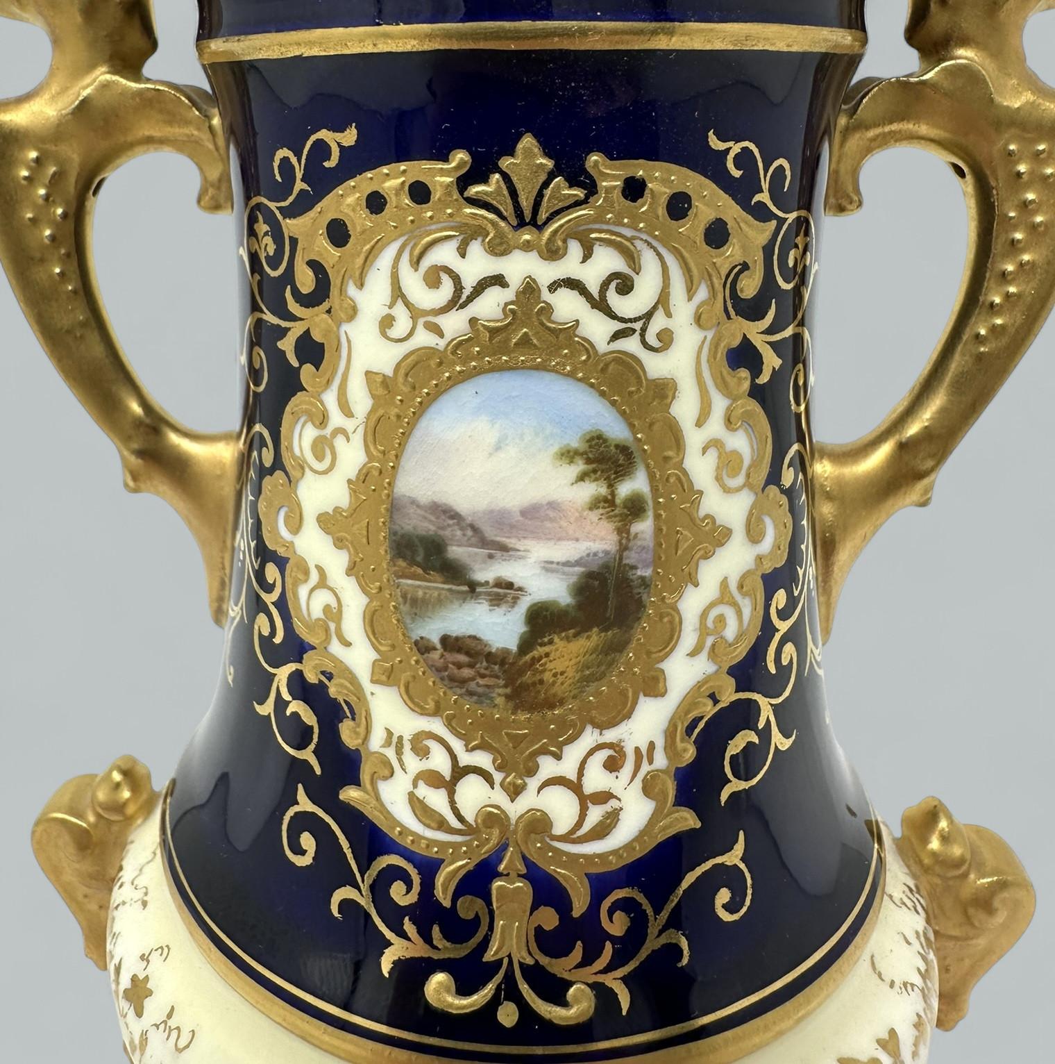 Antique Coalport Hand Painted Porcelain Vase Urn English Landscape Painting 1910 In Good Condition For Sale In Dublin, Ireland