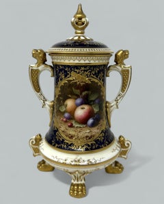 Antique Coalport Hand Painted Vase Urn Frederick Chivers Still Life Fruits 1910