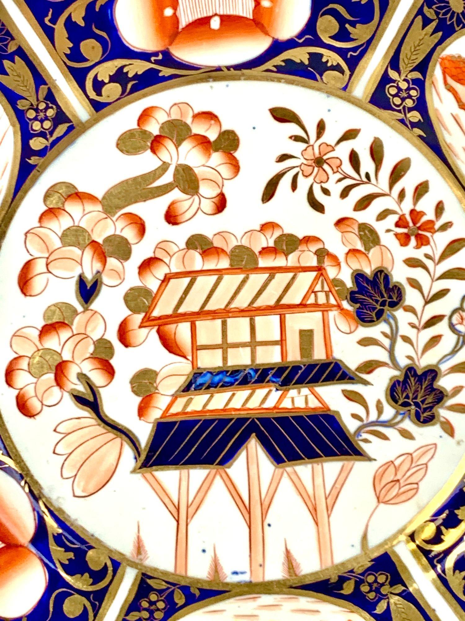 Antique Coalport Porcelain Plate in Imari Palette with Pagoda Design, Circa 1820 For Sale 5