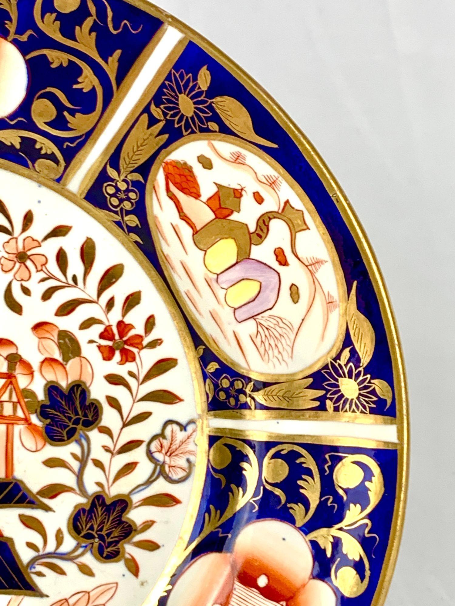 19th Century Antique Coalport Porcelain Plate in Imari Palette with Pagoda Design, Circa 1820 For Sale