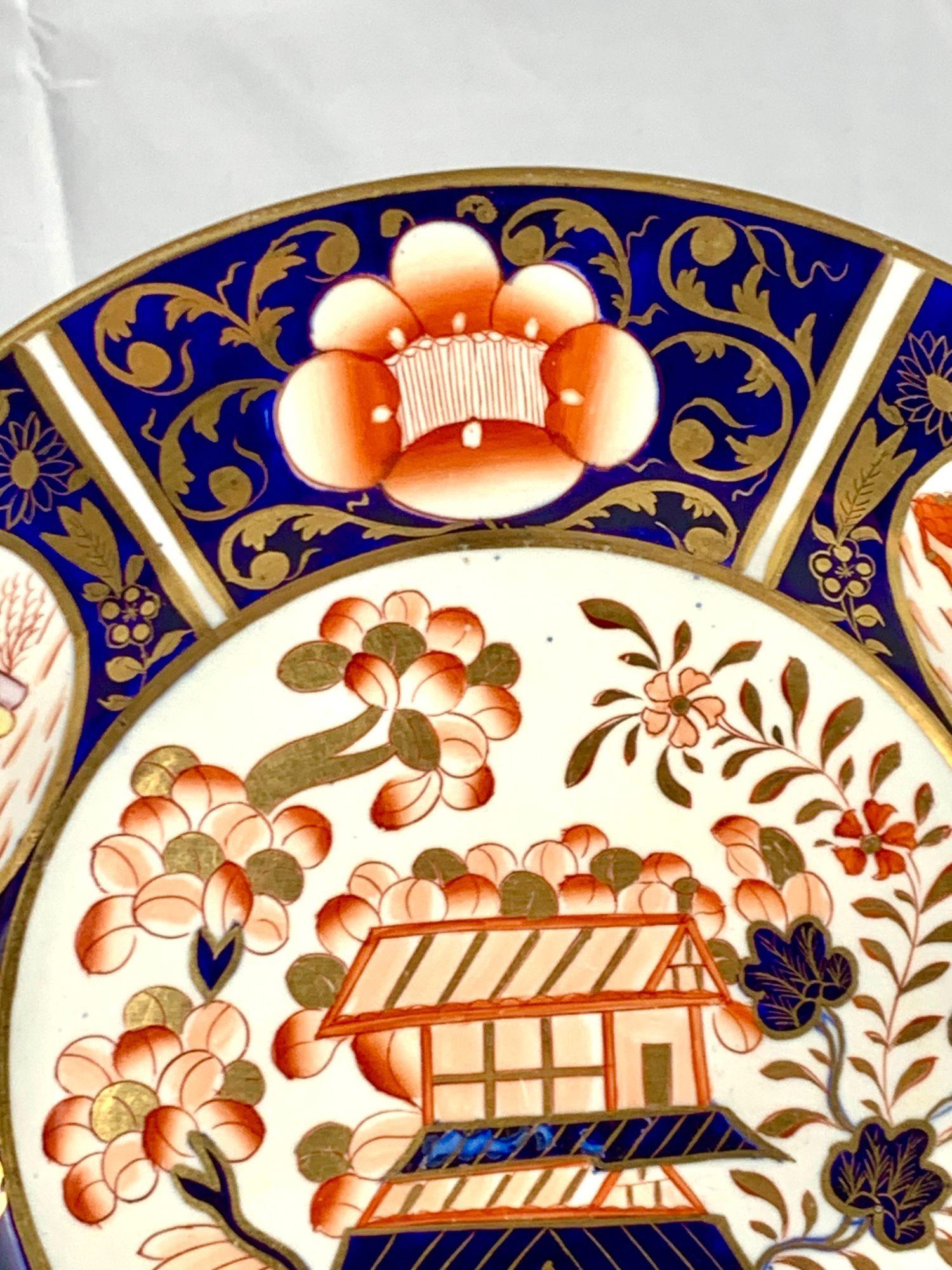 Antique Coalport Porcelain Plate in Imari Palette with Pagoda Design, Circa 1820 For Sale 2