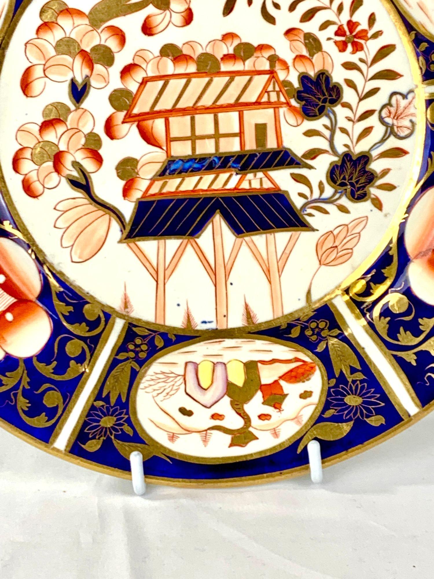 Antique Coalport Porcelain Plate in Imari Palette with Pagoda Design, Circa 1820 For Sale 4