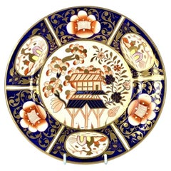 Antique Coalport Porcelain Plate in Imari Palette with Pagoda Design, Circa 1820