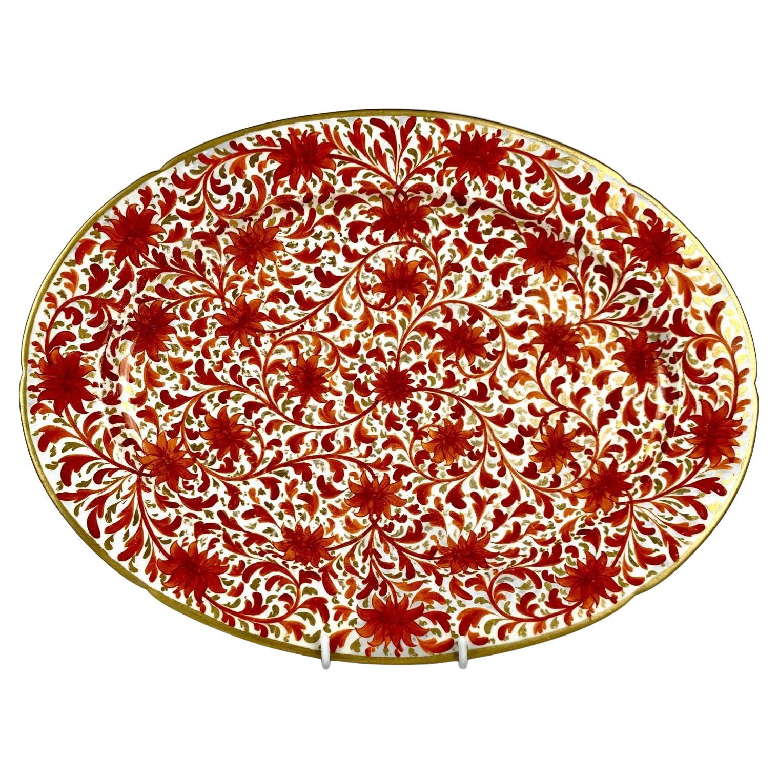 Antiguo Plato de Porcelana de Coalport Patrón Crisantemo Rojo Inglaterra Circa 1820