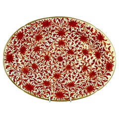 Antique Coalport Porcelain Platter Red Chrysanthemum Pattern England Circa 1820