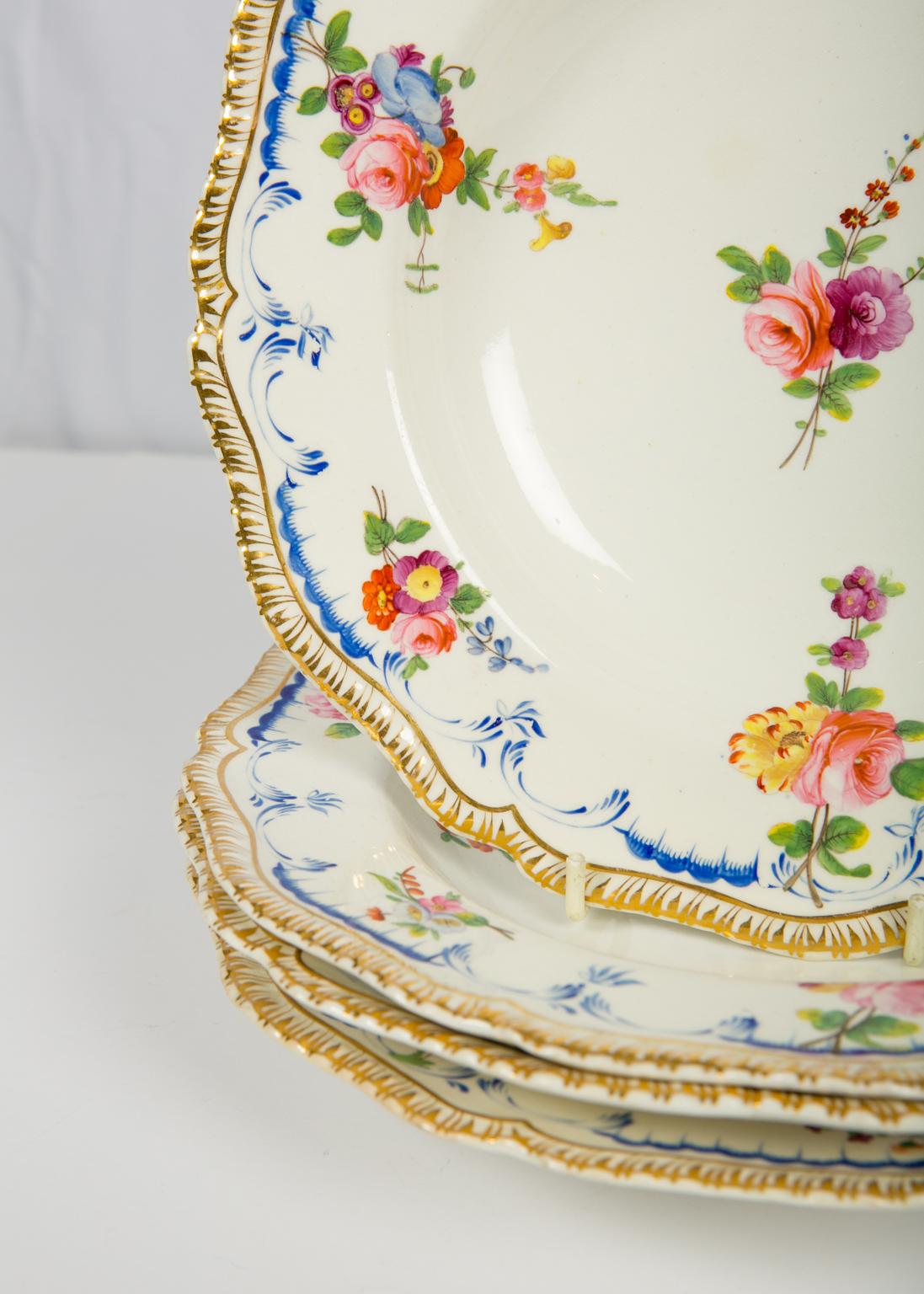 Porcelain Antique Coalport Soup Bowls Set of Four Early 19th Century
