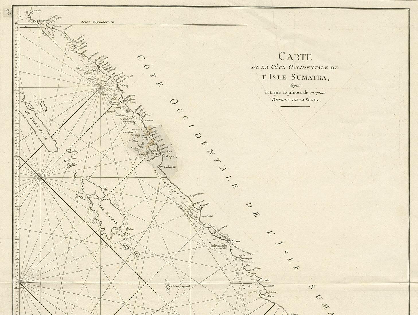 French Antique Coastal Map of Sumatra by De La Haye, circa 1780 For Sale