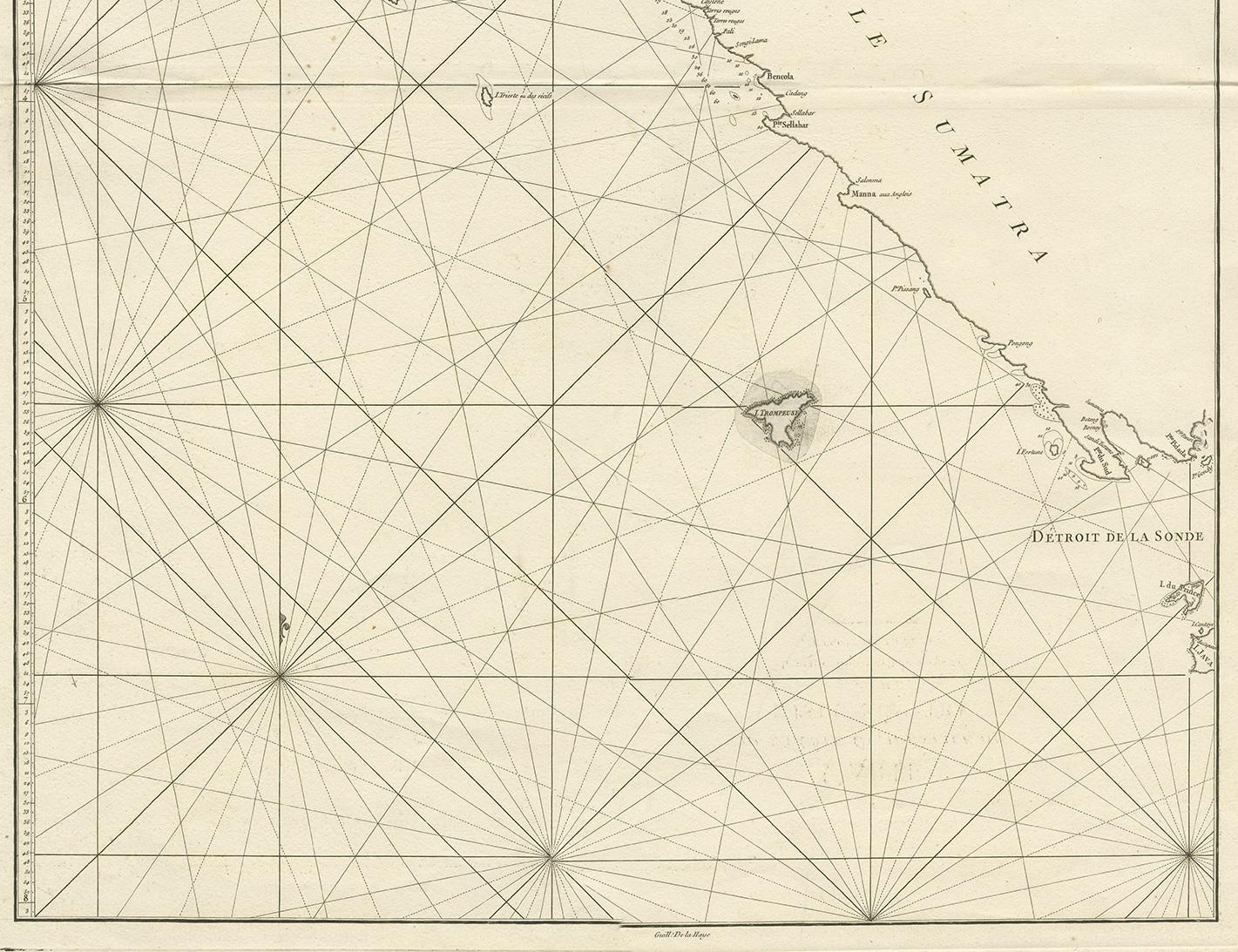 Engraved Antique Coastal Map of Sumatra by De La Haye, circa 1780 For Sale