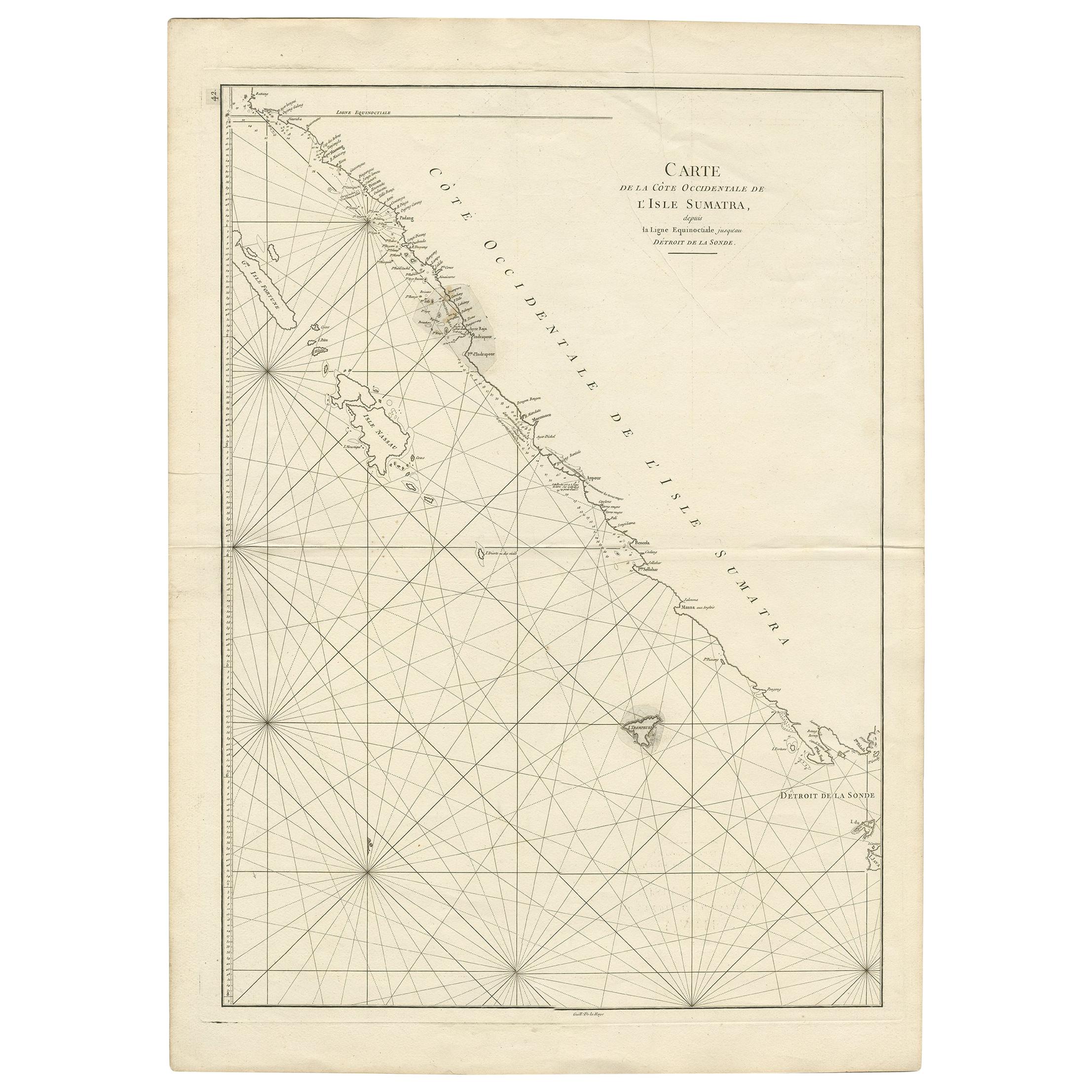 Carte côtière ancienne de Sumatra par De La Haye, datant d'environ 1780