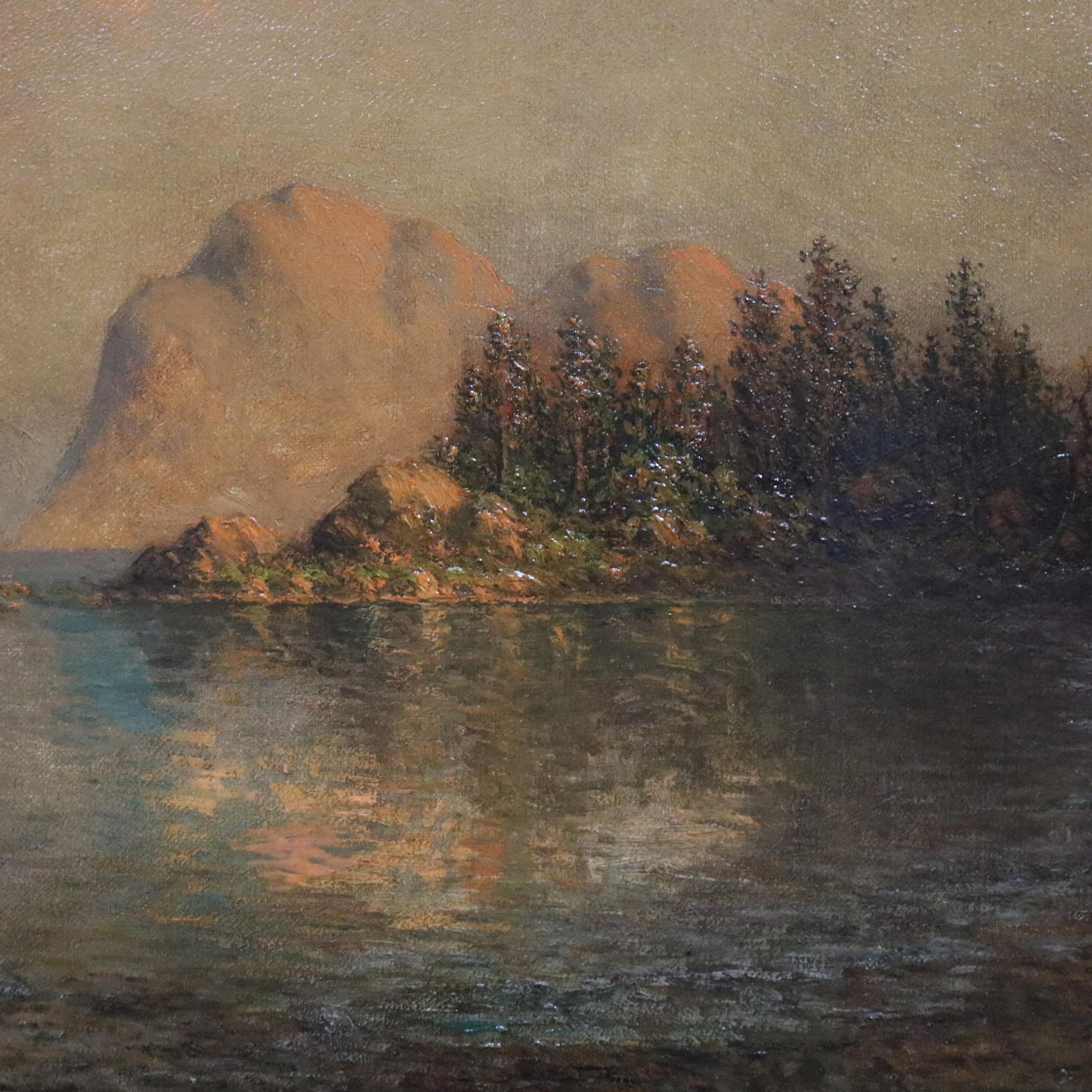 Hand-Painted Antique Coastal Oil on Canvas Painting by John Olsen Hammerstad, Circa 1900