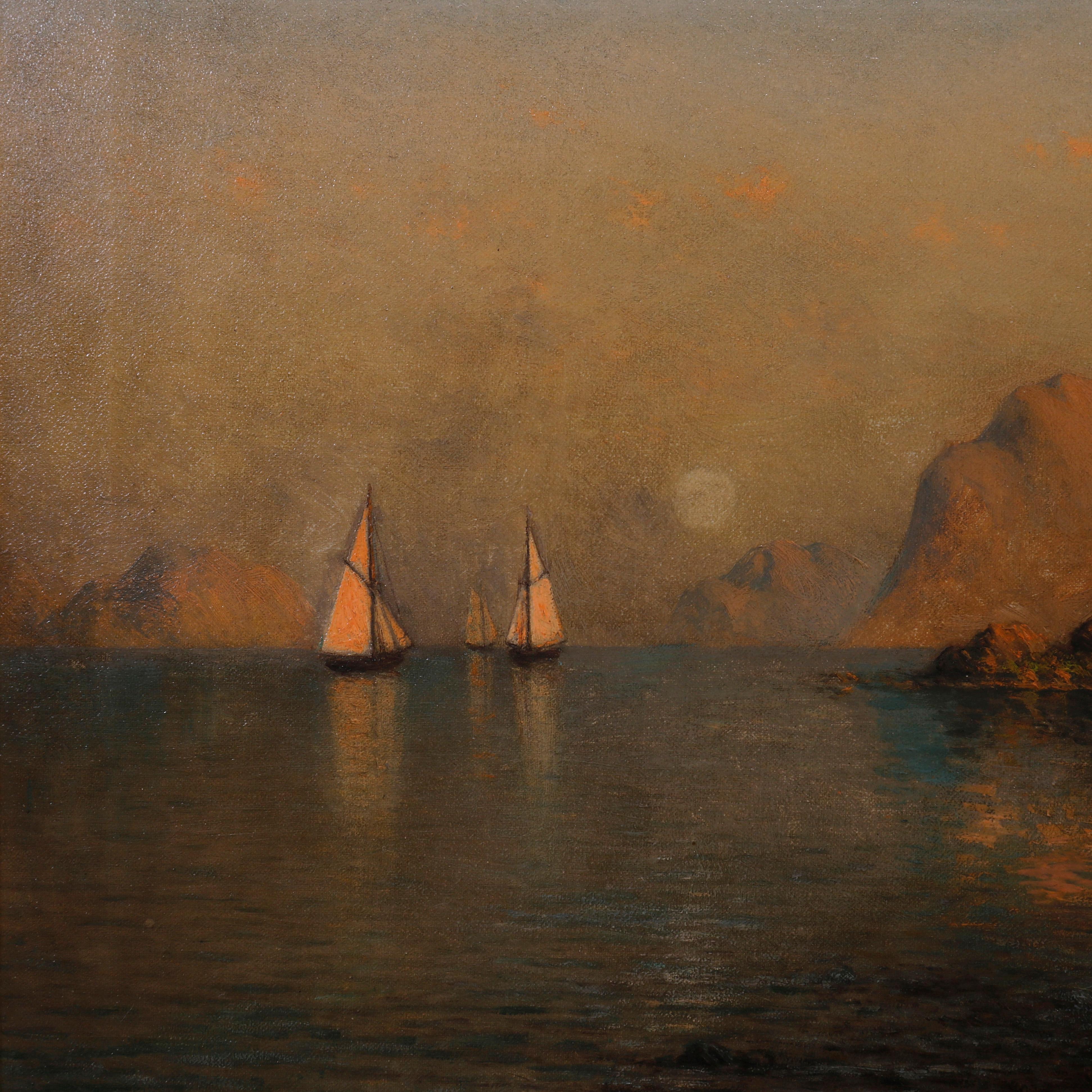 20th Century Antique Coastal Oil on Canvas Painting by John Olsen Hammerstad, Circa 1900