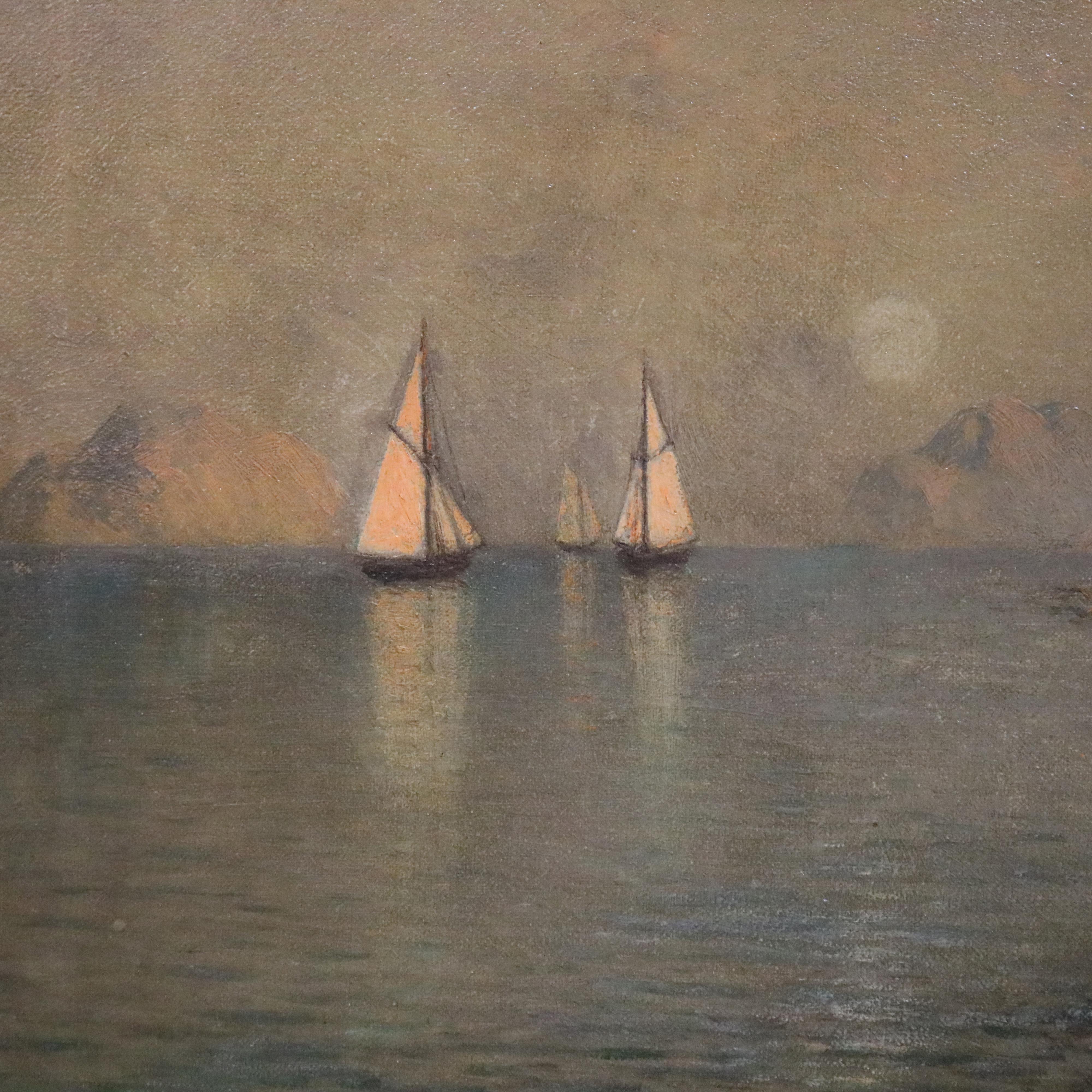 Antique Coastal Oil on Canvas Painting by John Olsen Hammerstad, Circa 1900 2