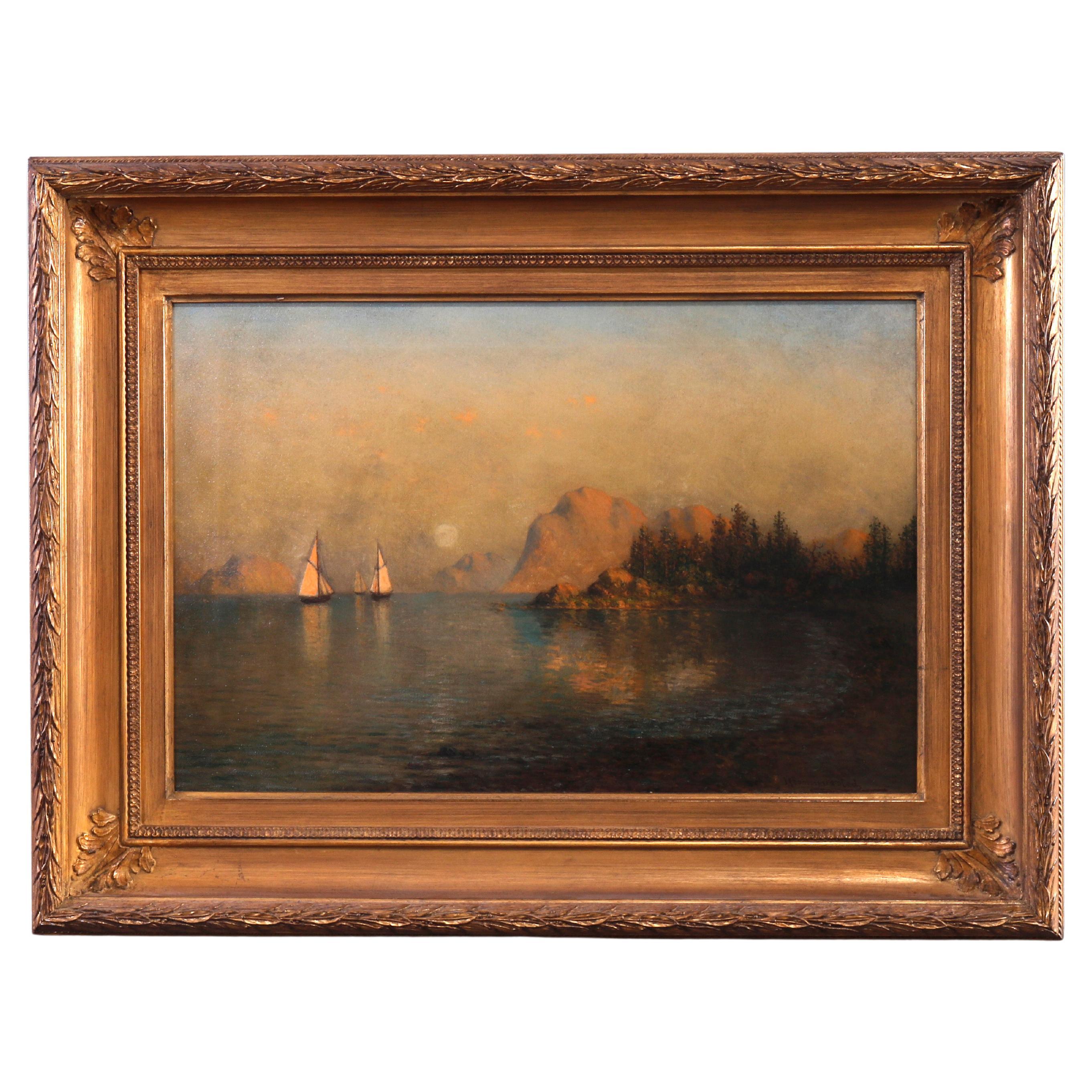 Antique Coastal Oil on Canvas Painting by John Olsen Hammerstad, Circa 1900