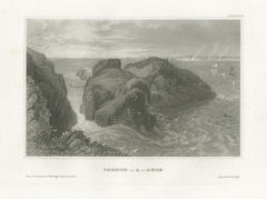 Antique Coastal View of Carrick-a-Rede, Northern Ireland, Engraving, circa 1850