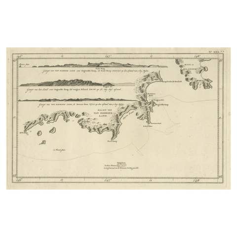 Antique Coastal Views and a Map of Van Diemens Land (Tasmania), Australia, 1803