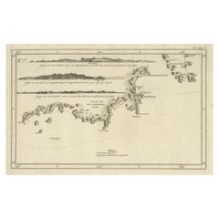 Vistas costeras antiguas y un mapa de Van Diemens Land (Tasmania), Australia, 1803