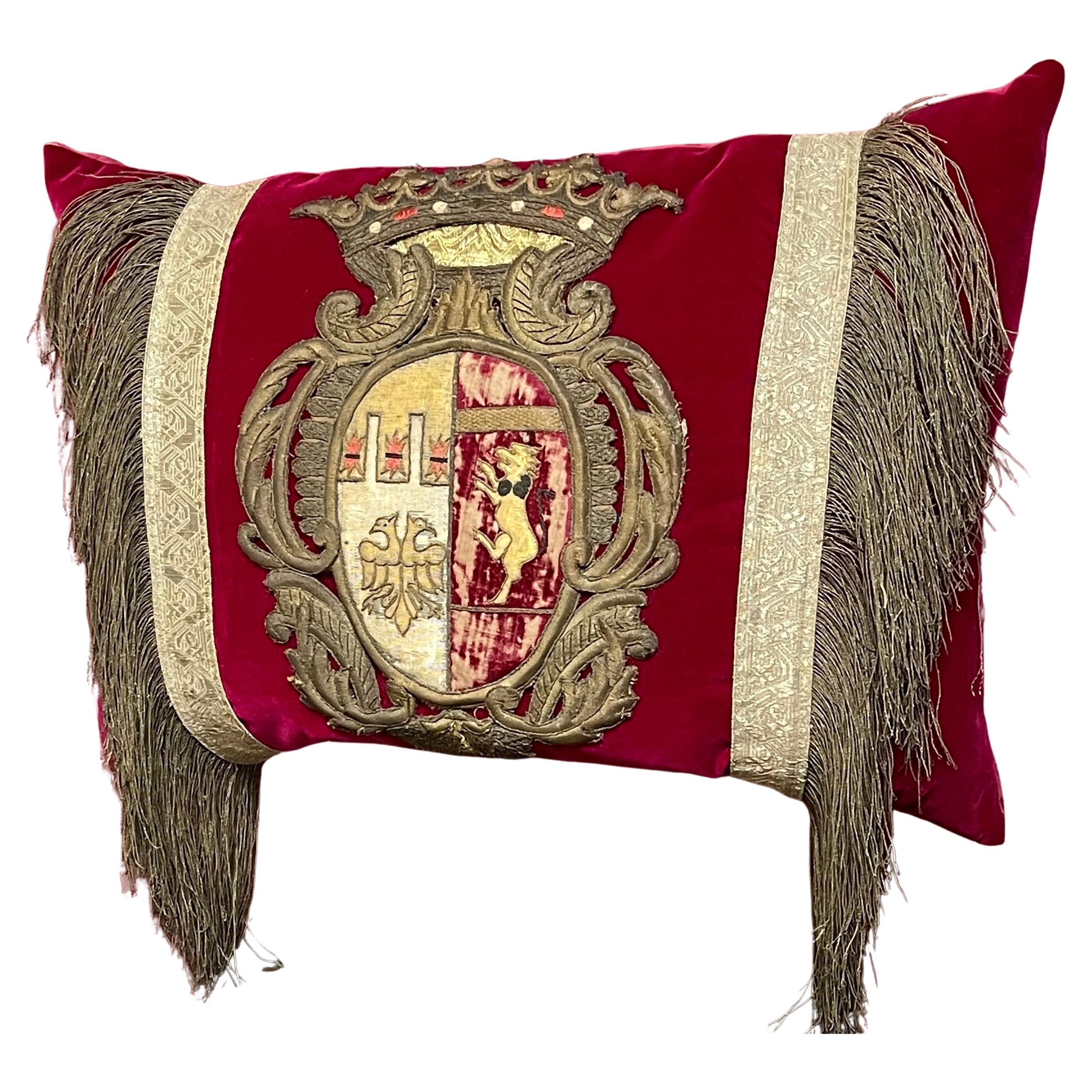 Antique Coat of Arms Velvet Pillow