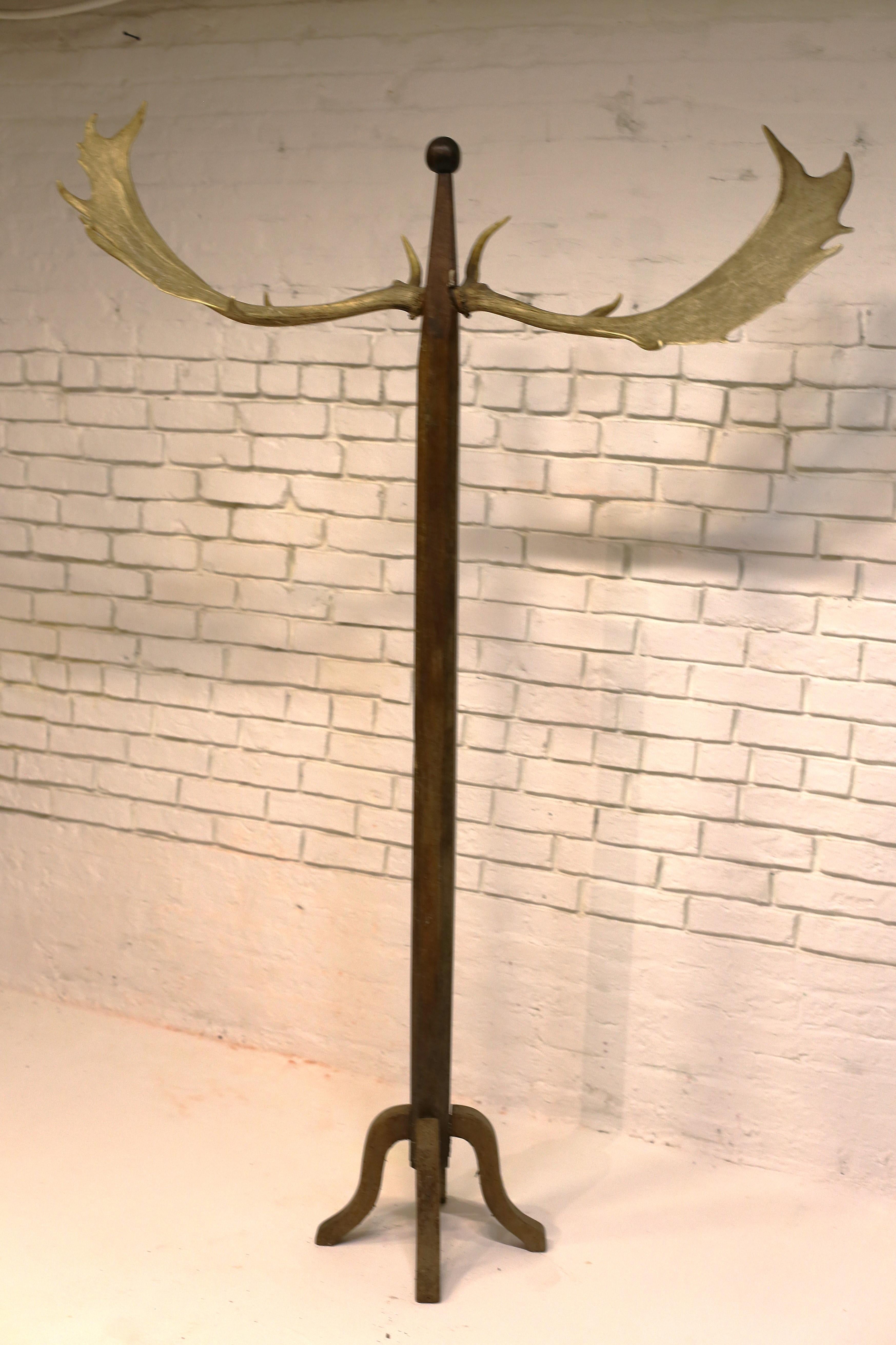 Antique Coat Rack with Antlers, Hungary, Early 20th Century In Fair Condition For Sale In New York, NY