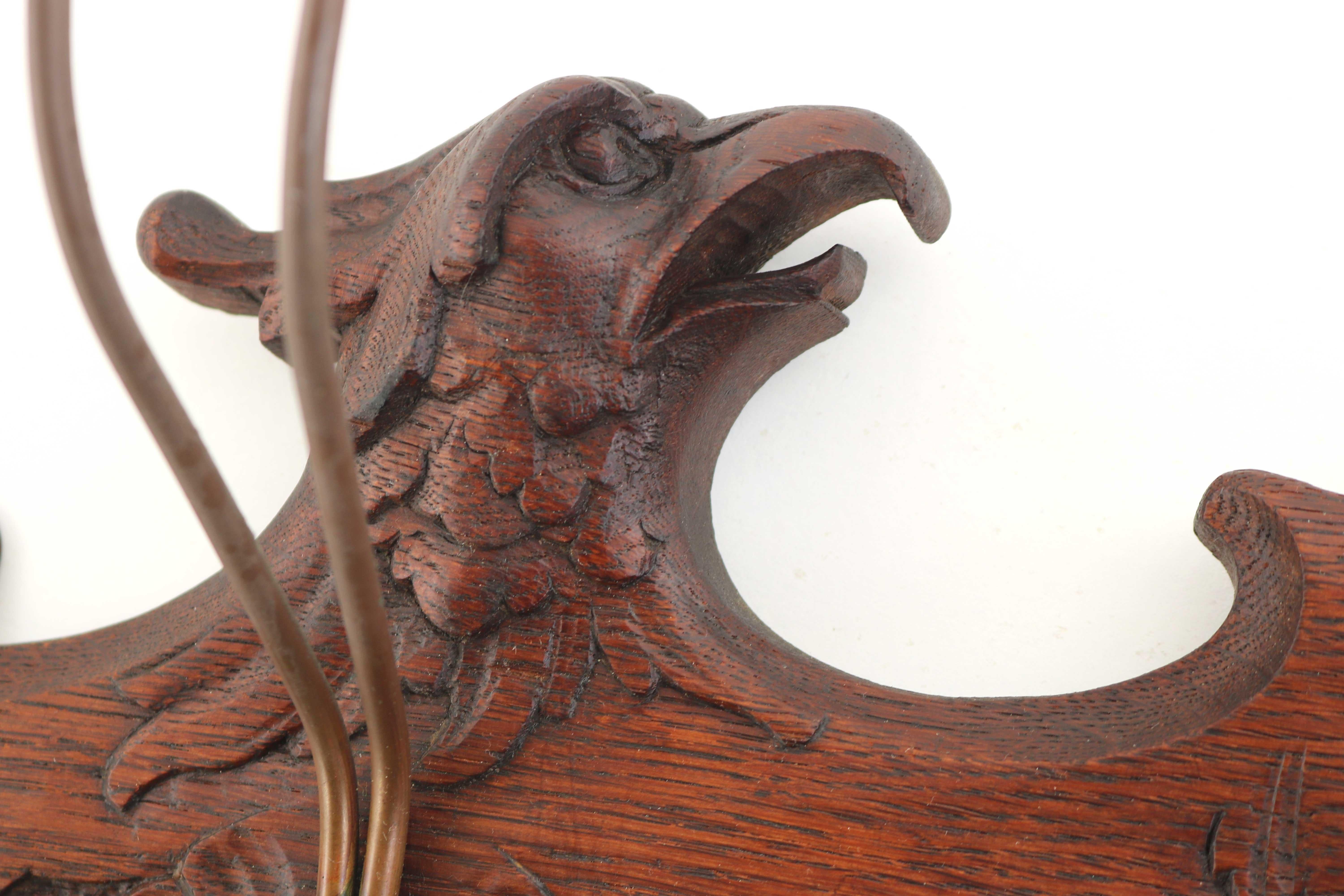 Antique Coat Rack Wood Carved Mask and Eagle, Mirror, Brass Hooks 19th Century  For Sale 1