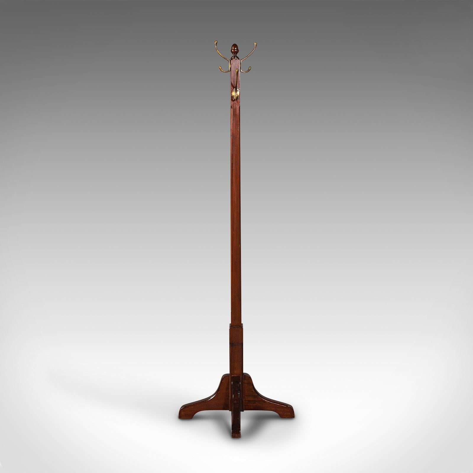 This is an antique coat stand. An English, mahogany and brass hallway hat rack, dating to the Edwardian period, circa 1910.

Appealing hall stand of fine quality and practical proportion
Displays a desirable aged patina throughout
Mahogany shows