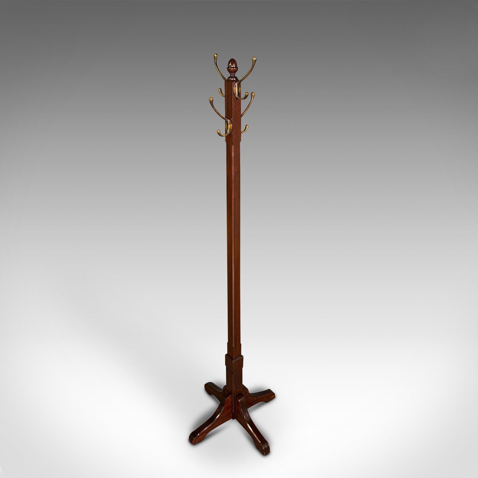 Antique Coat Stand, English, Mahogany, Brass, Hallway Hat Rack, Edwardian, 1910 In Good Condition In Hele, Devon, GB