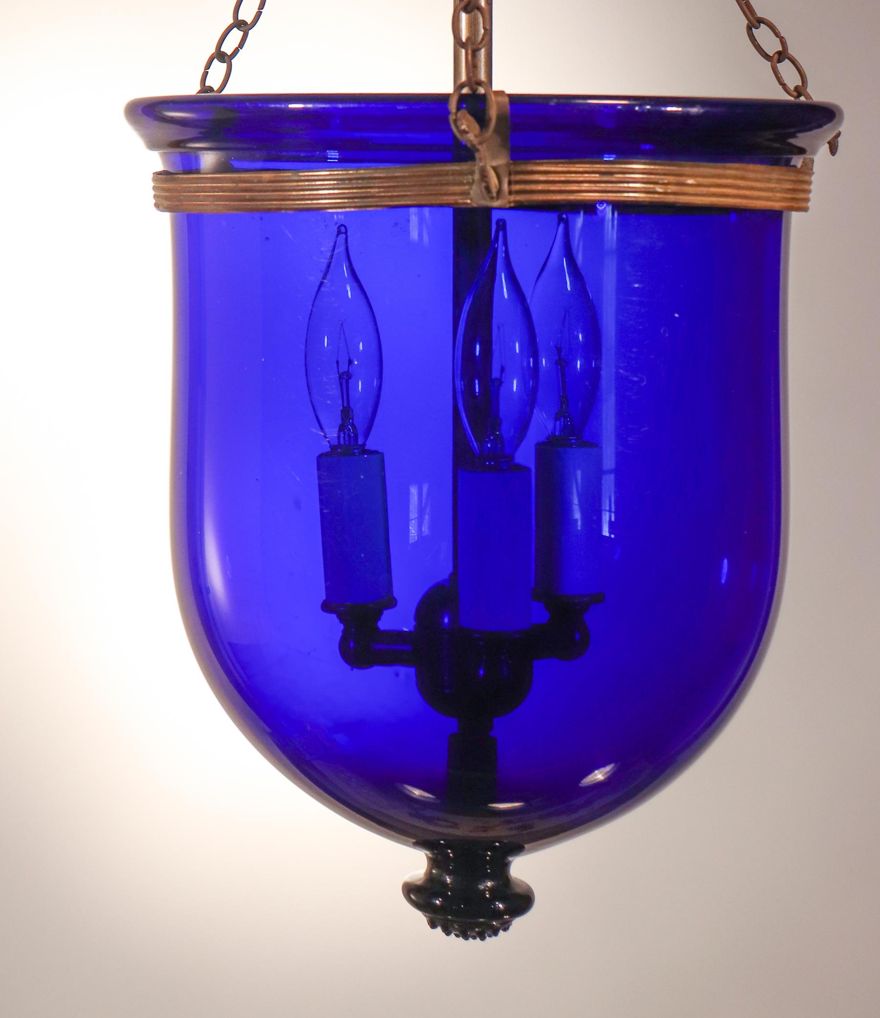 English Antique Cobalt Blue Bell Jar Lantern