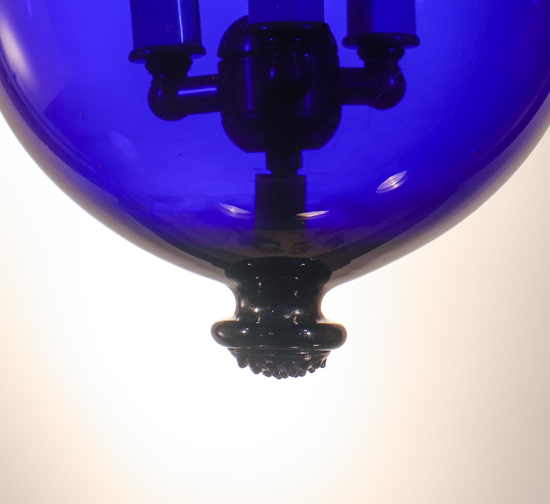 Brass Antique Cobalt Blue Bell Jar Lantern