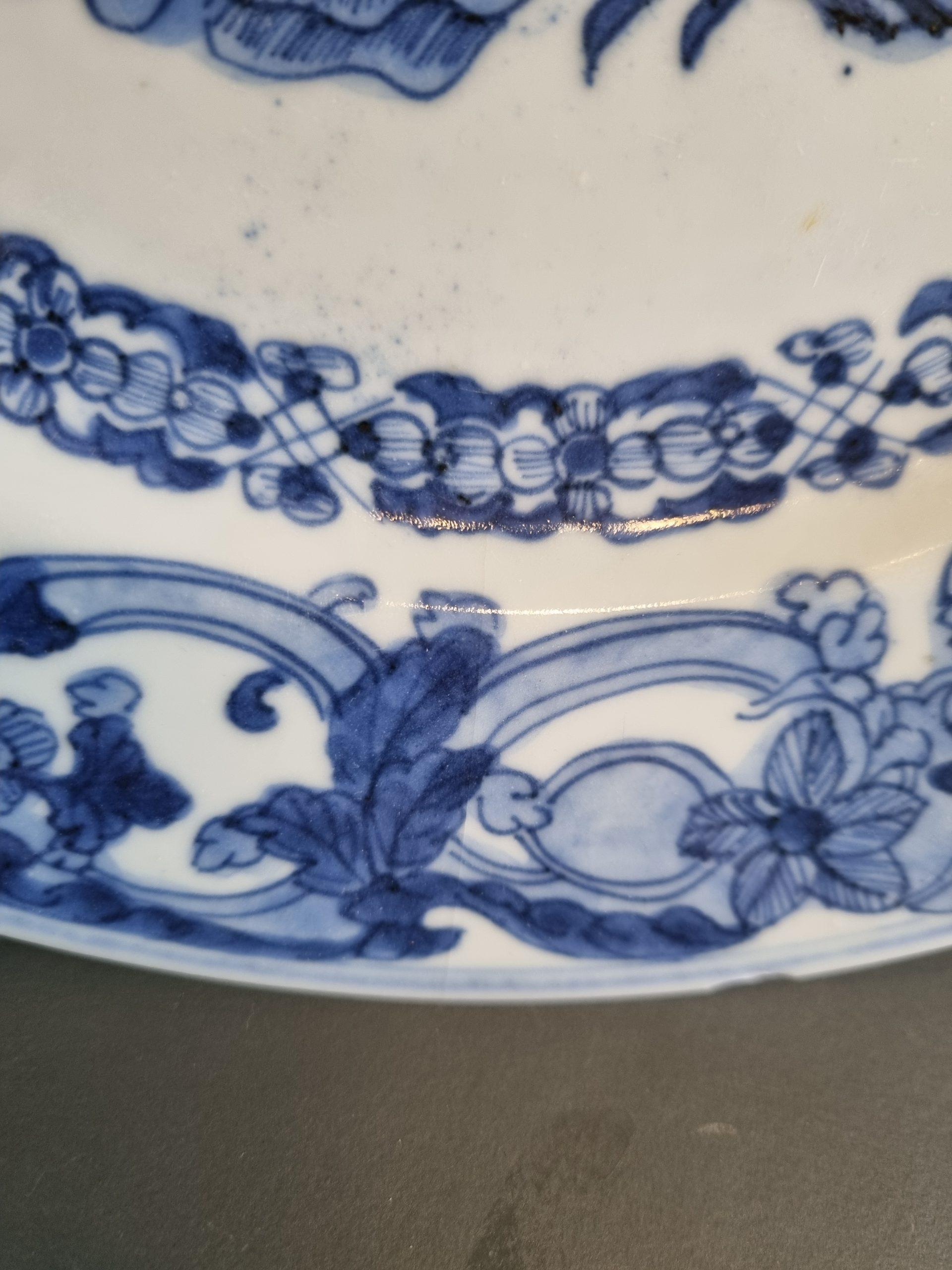 18th Century and Earlier Antique Cobalt Blue Dish Floral Decoration Sybille Merian Chinese, 18th Century For Sale