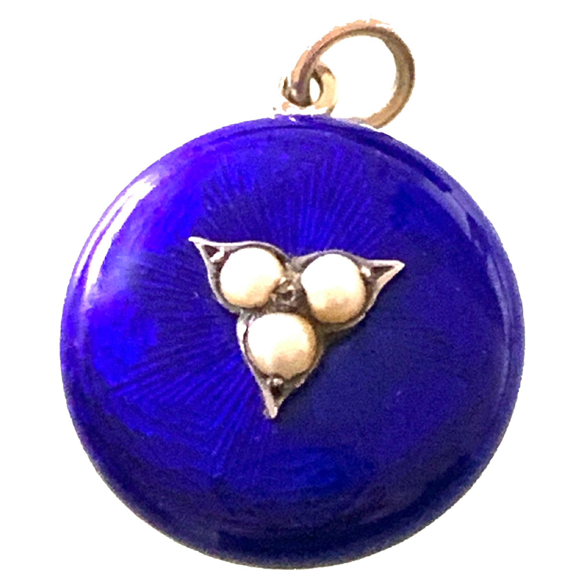 Antique Cobalt Blue Enamel & 9ct Gold Locket