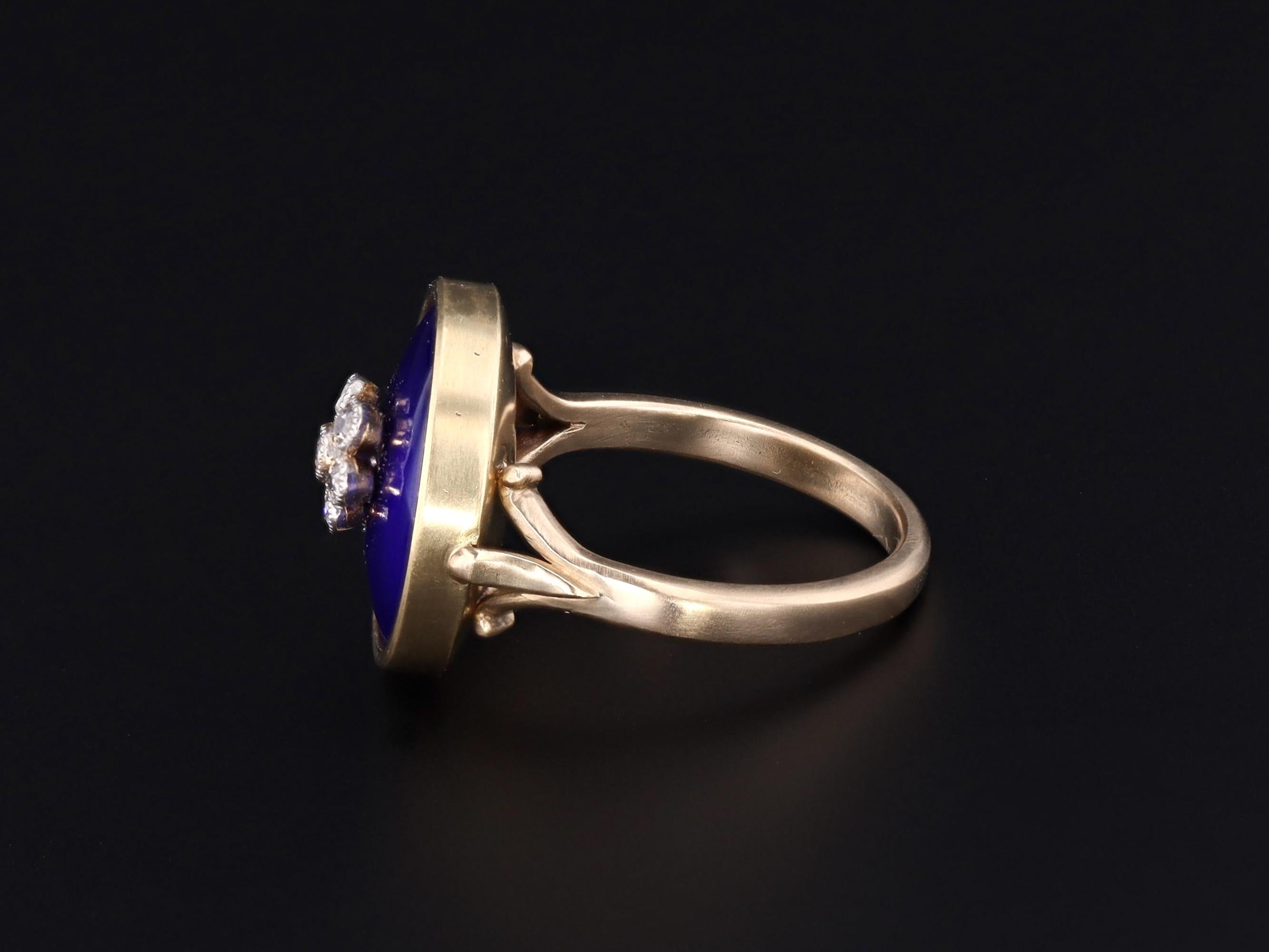 Victorien Bague de conversion ancienne en or 14k avec émail bleu cobalt et diamants en vente