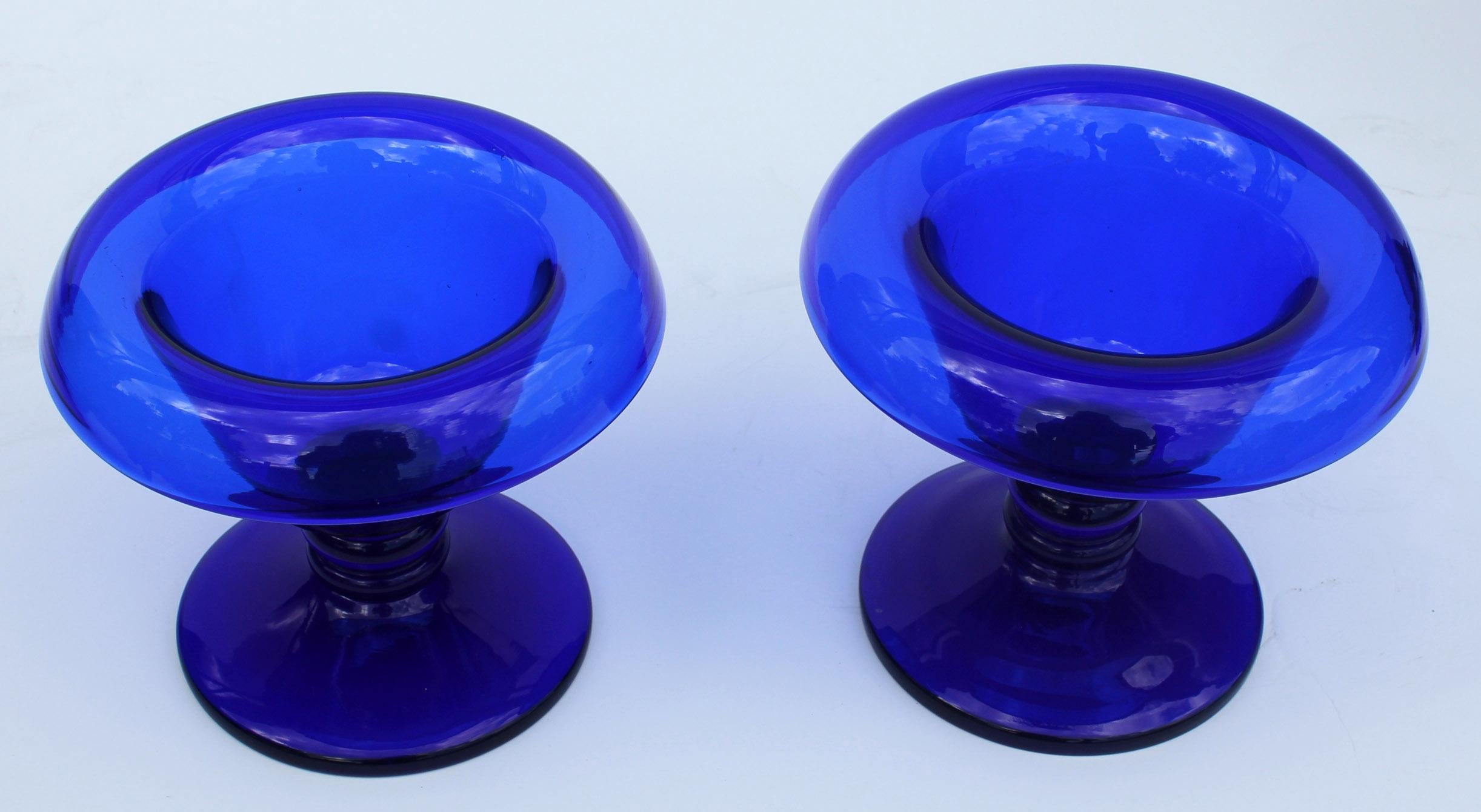 Antique Cobalt Blue Glass Compotes In Excellent Condition In Rochester, NY