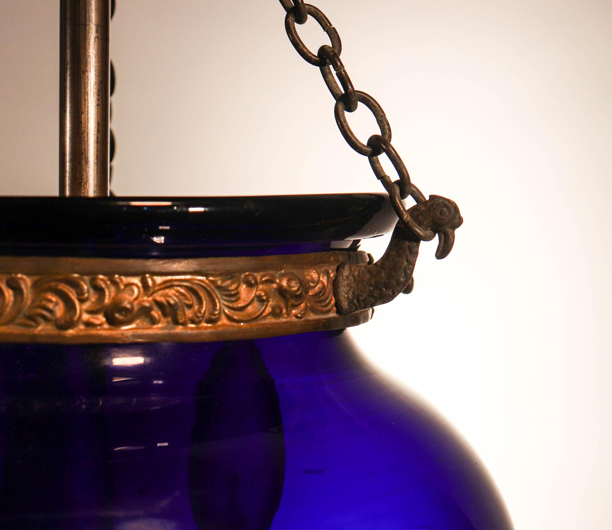 19th Century Antique Cobalt Blue Globe Bell Jar Lantern