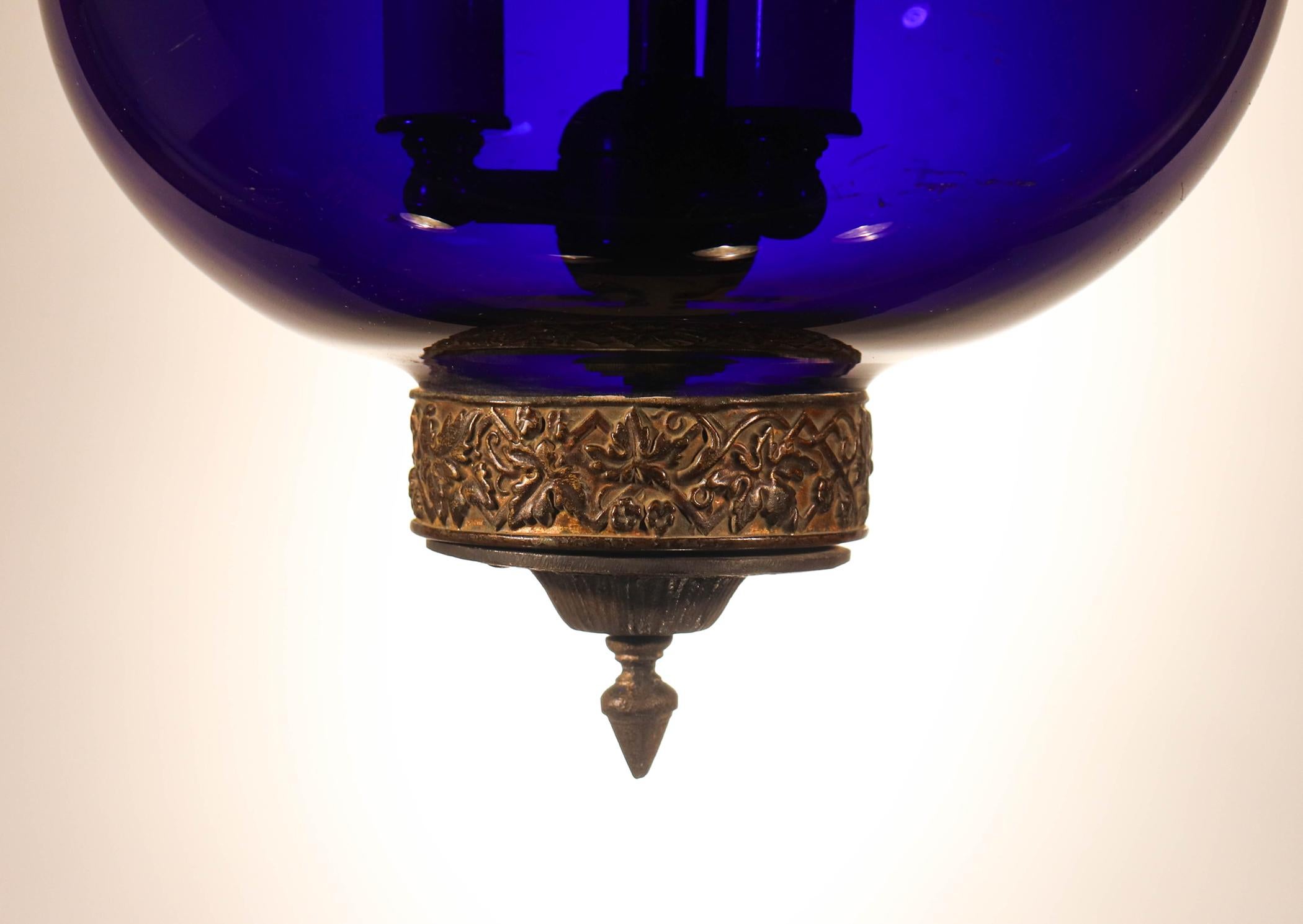 Antique Cobalt Blue Globe Bell Jar Lantern 1