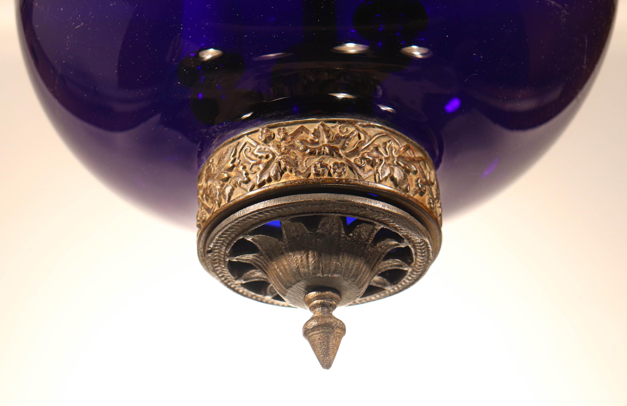 Antique Cobalt Blue Globe Bell Jar Lantern 2