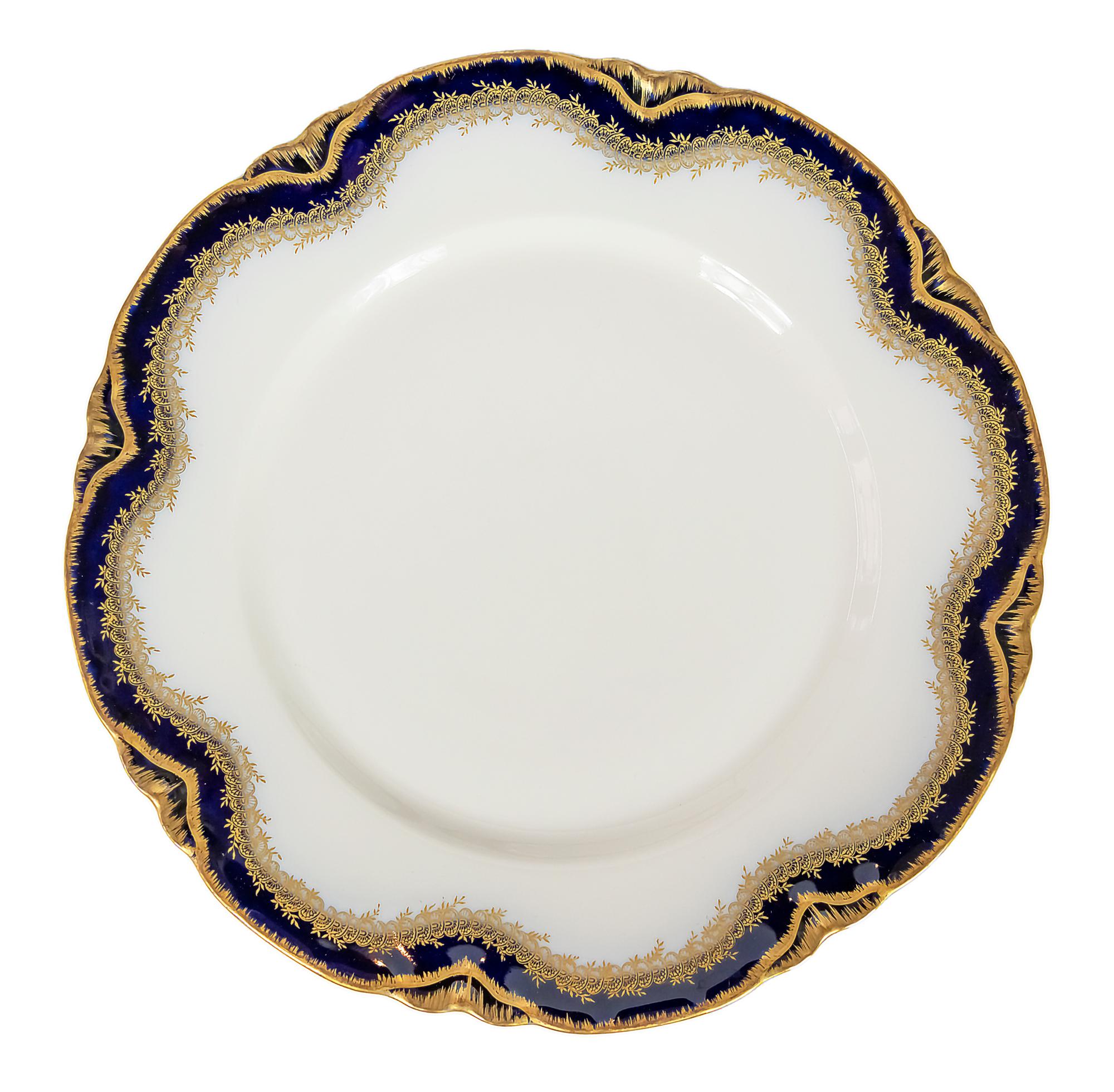 Antikes kobaltblaues/goldenes Abendessen-Set für 12 Personen von Haviland France (Französisch)