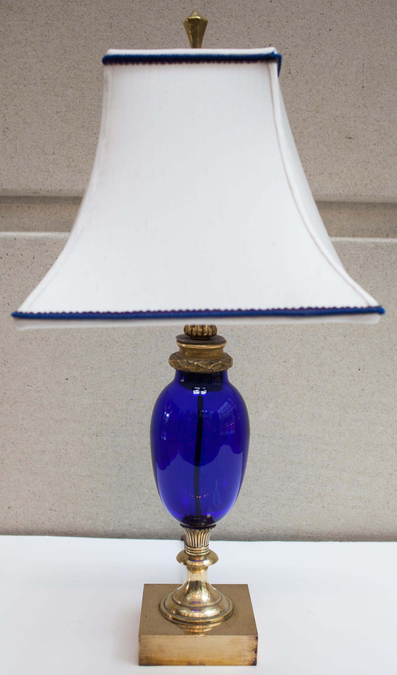 Cobalt Blue Glass Baccarat Lamp With, Cobalt Blue Lamp