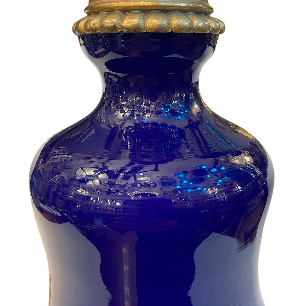 Antique Cobalt Blue Porcelain Lamp In Good Condition For Sale In New York, NY