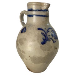 Antiguo Jarrón de Gres Decorado con Cobalto, Siglo XIX