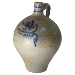 Antique Cobalt Decorated Stoneware Jar Jug Vase, 19th Century