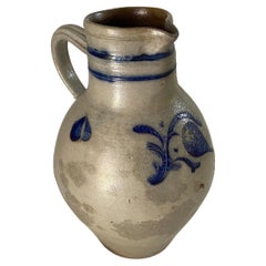 Antique Cobalt Decorated Stoneware Jar Jug Vase, 19th Century