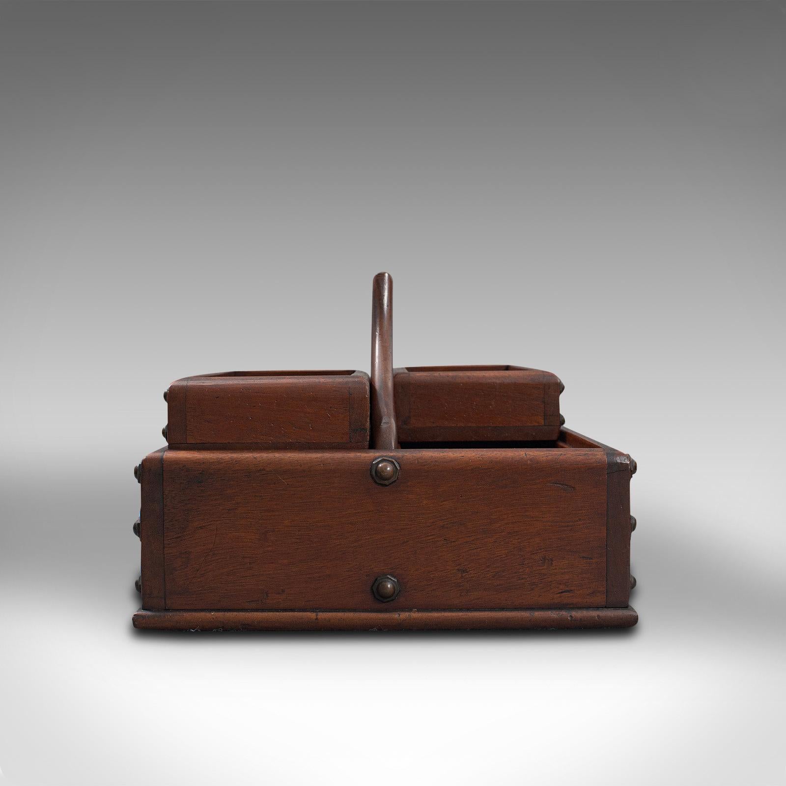 British Antique Cobbler's Carry Tray, English, Mahogany, Tool Box, Cutlery, Edwardian