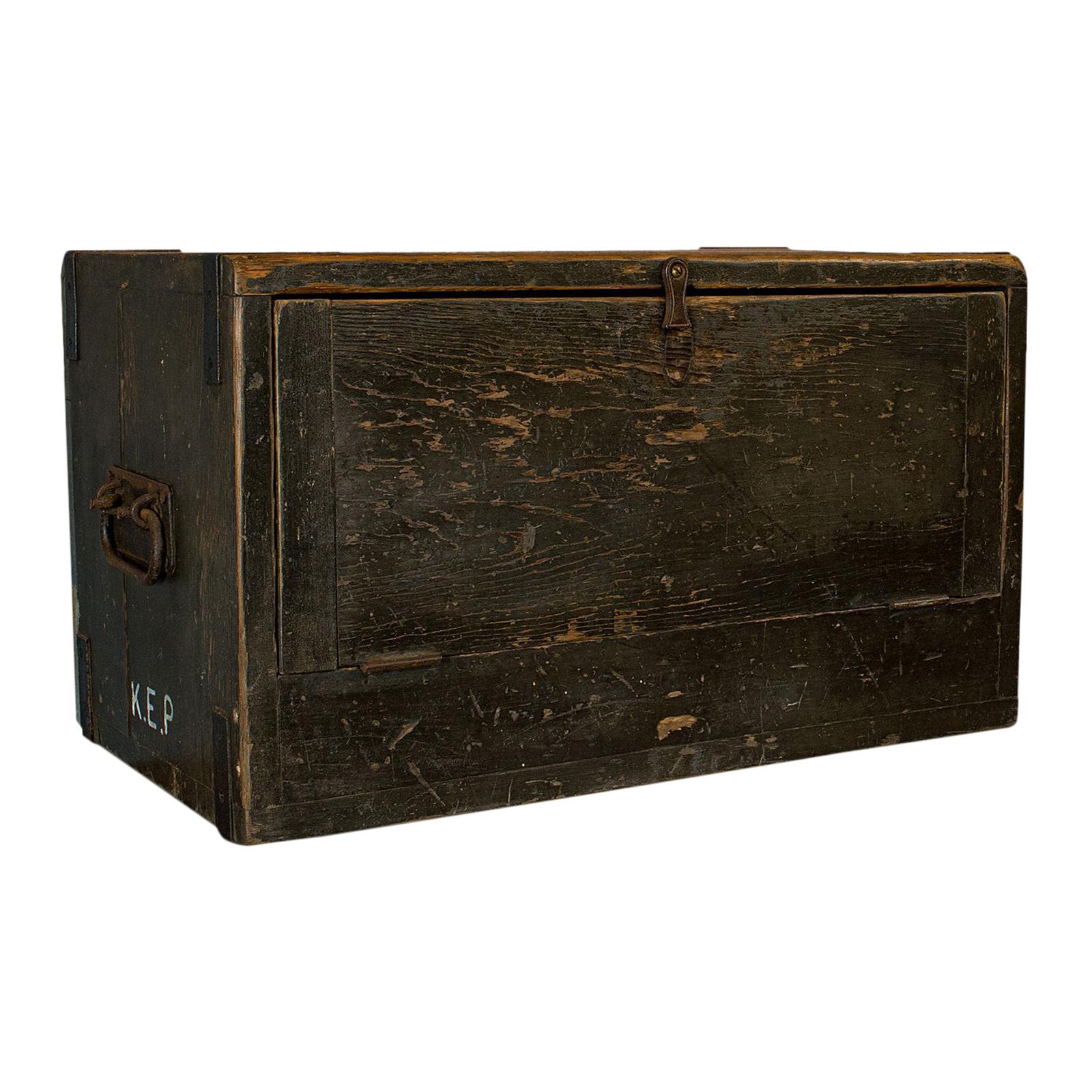 Antique Cobbler's Chest, Pine, Tool Trunk, Coffee Table, Victorian, circa 1900