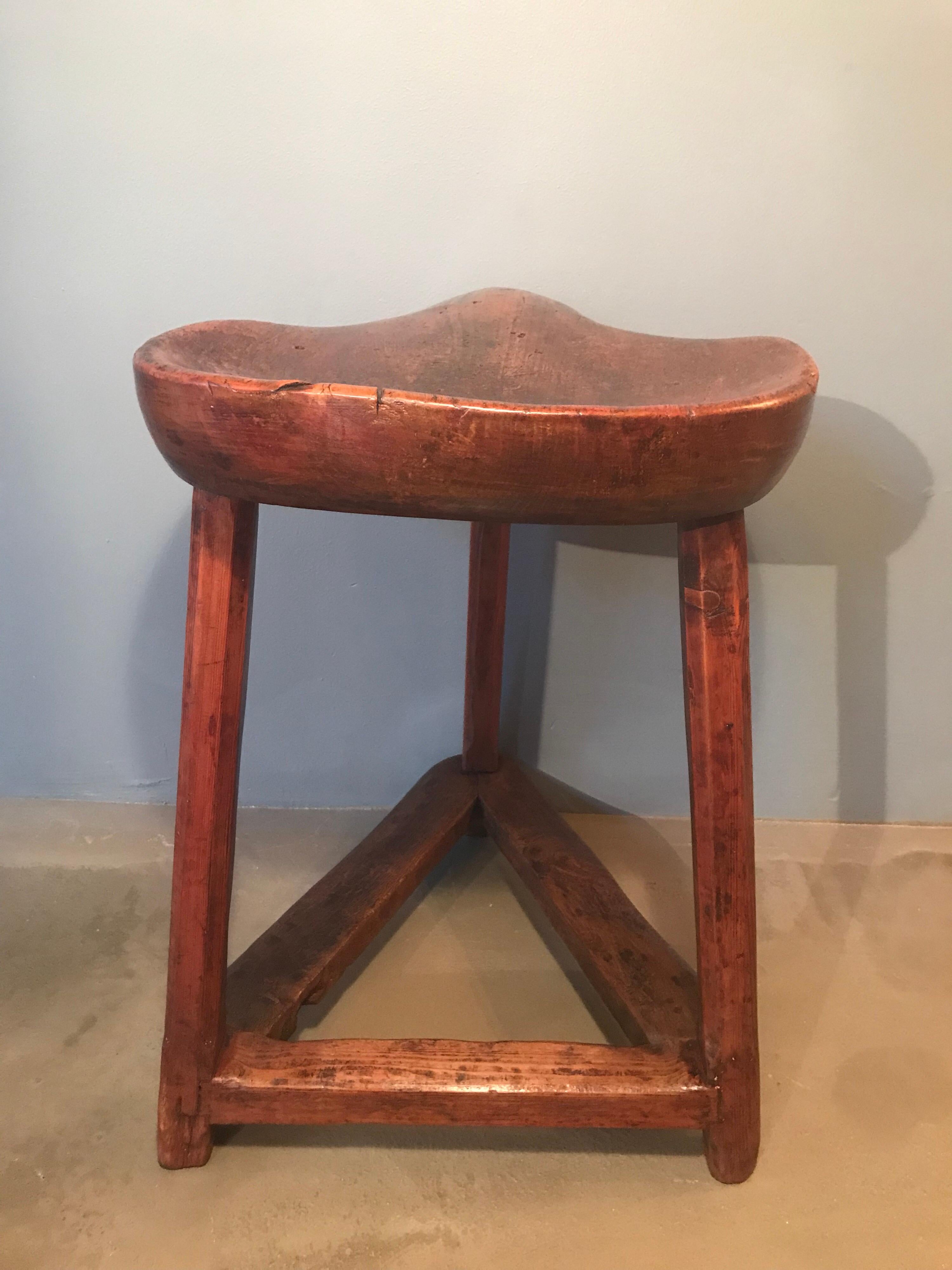 Antique Cobblers Stool In Cherrywood And Oak