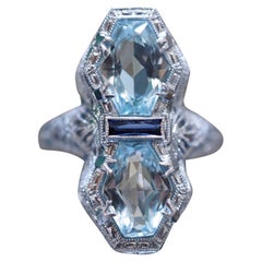 Antique Cocktail 14 Karat Filigree Aquamarine Ring