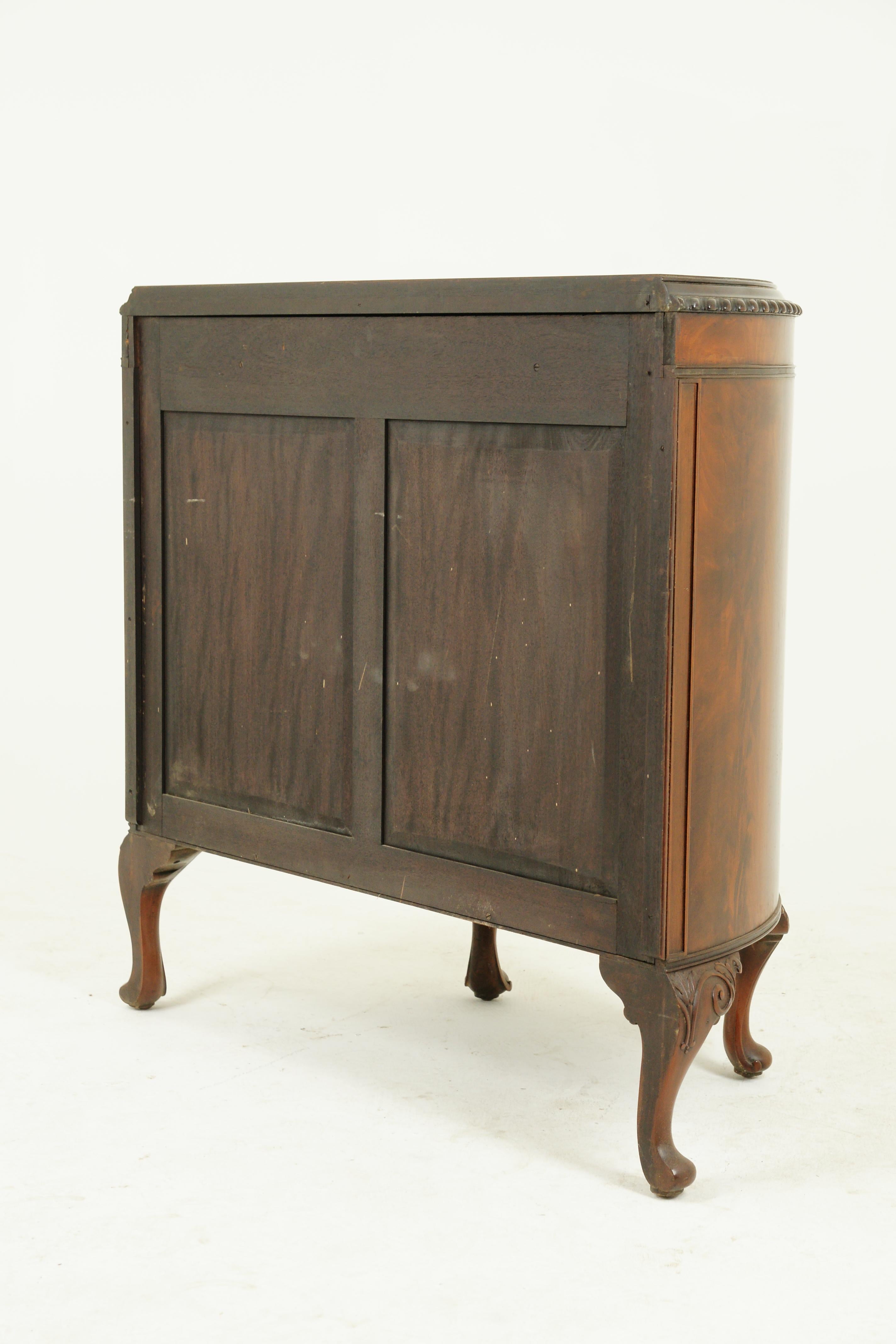 Walnut Antique Cocktail Cabinet, Drinks Cabinet, Bow Front Cabinet, Scotland, 1920