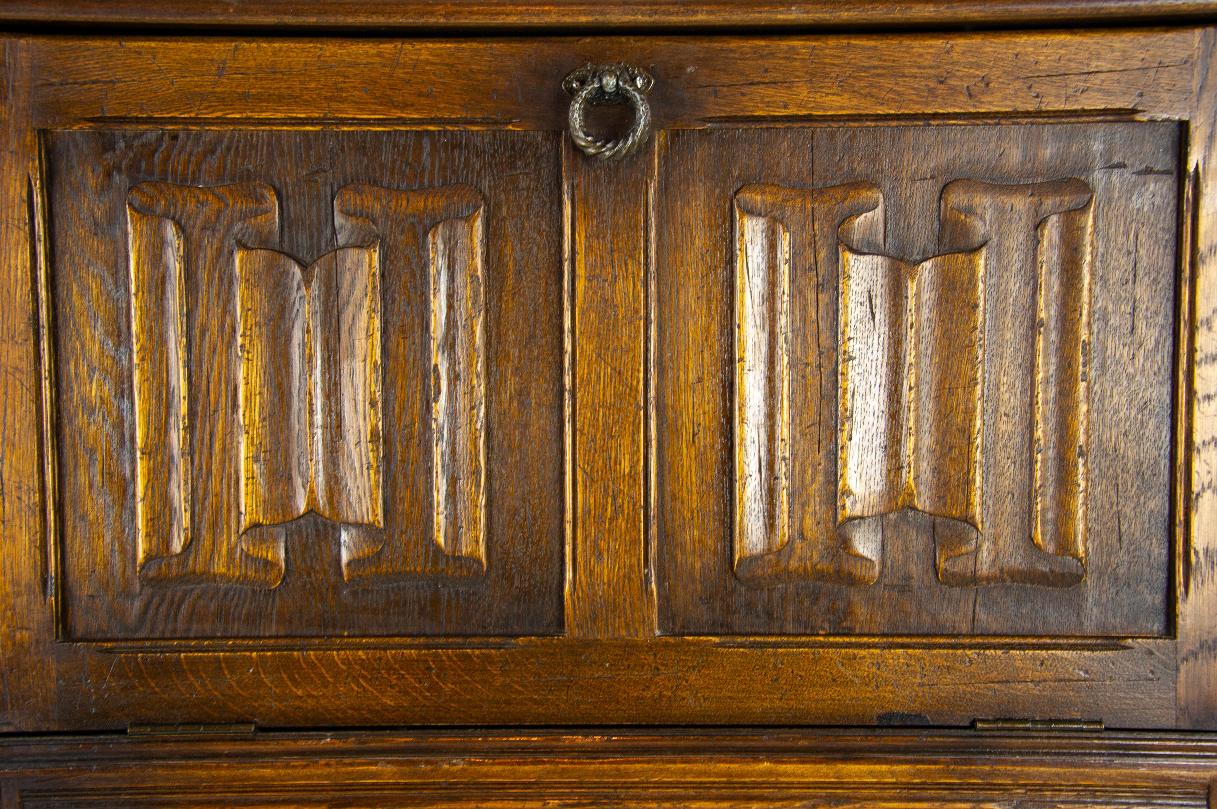 Antique Cocktail Cabinet, Oak Drinks Cabinet, Lift Up Top Drinks Cabinet 10